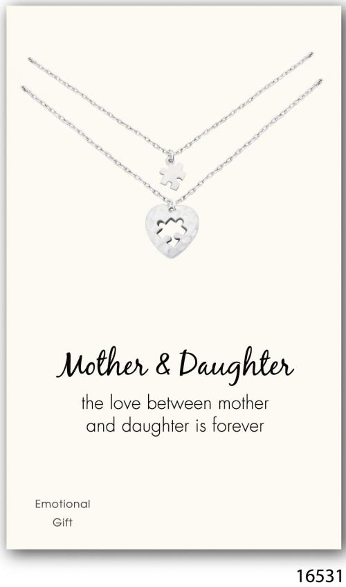 Mother daughter jigsaws silver pendant